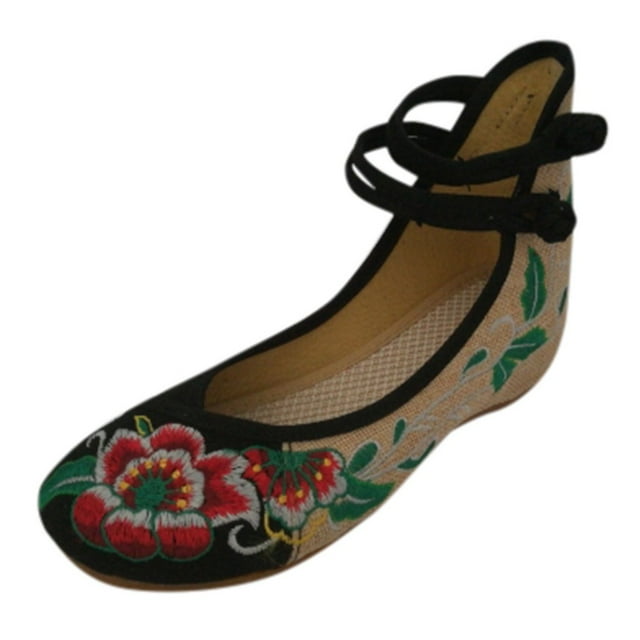 Kcodviy Women Embroidered Shoes High Business Casual Shoes for Women Winter To Help increase Ankle Womens Casual Shoes for Fall Double Strap Canvas Shoes