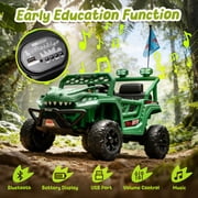 12V Ride On Cars for Kids, Kids Ride on Toys with Remote Control, Dinosaur Kids UTV Cars, 4 Wheel Suspension Electric Vehicle with Bluetooth, Music, LED, Ideal Gift for Boys Girls 2-4, Green