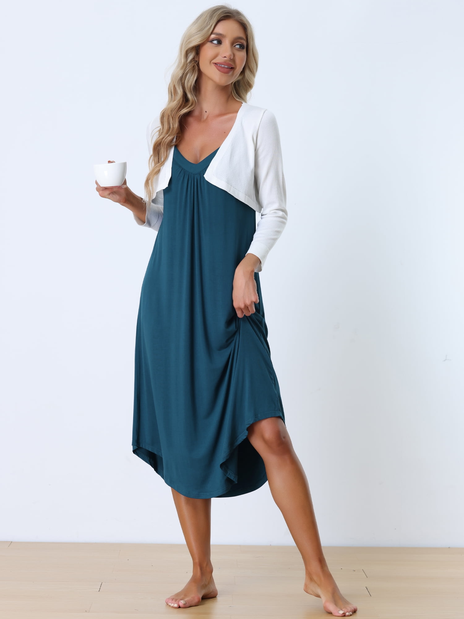 Unique Bargains Women's Pajama V Neck Soft Sexy Nightdress Stretchy Lounge Cami Dress