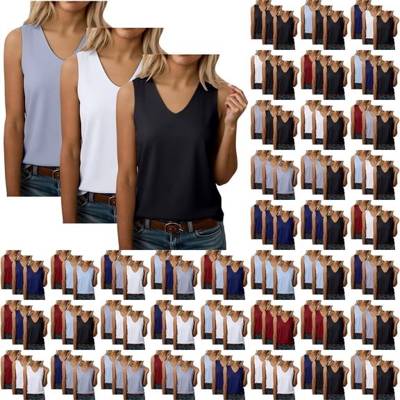 Kelon 3 Pack Tank Tops for Women V Neck Cute Trendy Going Out Tops Blouses Business Casual Outfits, 5XL