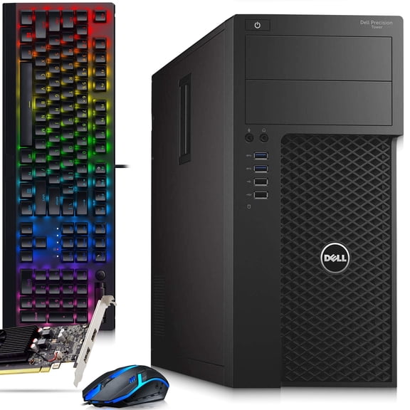 Restored Dell Precision 3620 Tower Desktop Computer – Intel Core i5-6500 6th Gen – 16GB RAM – 128GB SSD – 500GB HDD – GeForce GTX 1050Ti – RGB Keyboard & Mouse – WiFi – Windows 11 Pro – Gaming PC