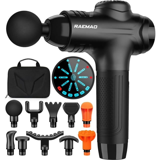 Pistola de masaje RAEMAO Deep Tissue con 10 velocidades y 10 cabezales negra
