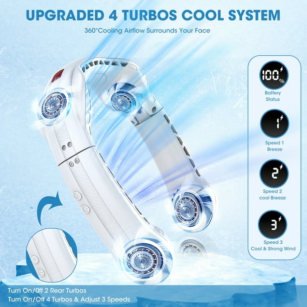 Mini Ventilateur De Cou Portable Q66 - Blanc - 3 Vitesses - Rechargeable USB