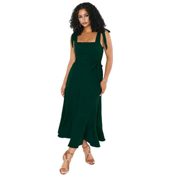 Womens Ruffle Square Neck Split Summer Dress Wedding Party Bridesmaid Night Out Dresses Dark Green M