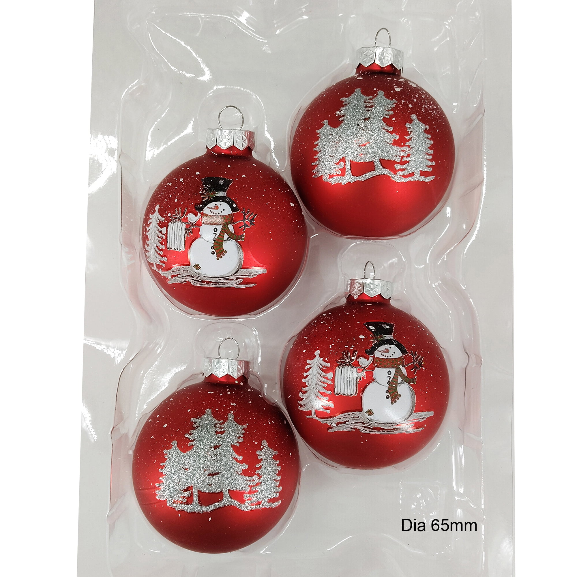 Holiday Time Dia 65mm 4Ct Snwman&Tree Glass Ornament, Holiday Time Dia 65mm 4Ct Snwman&Tree Glass Ornament