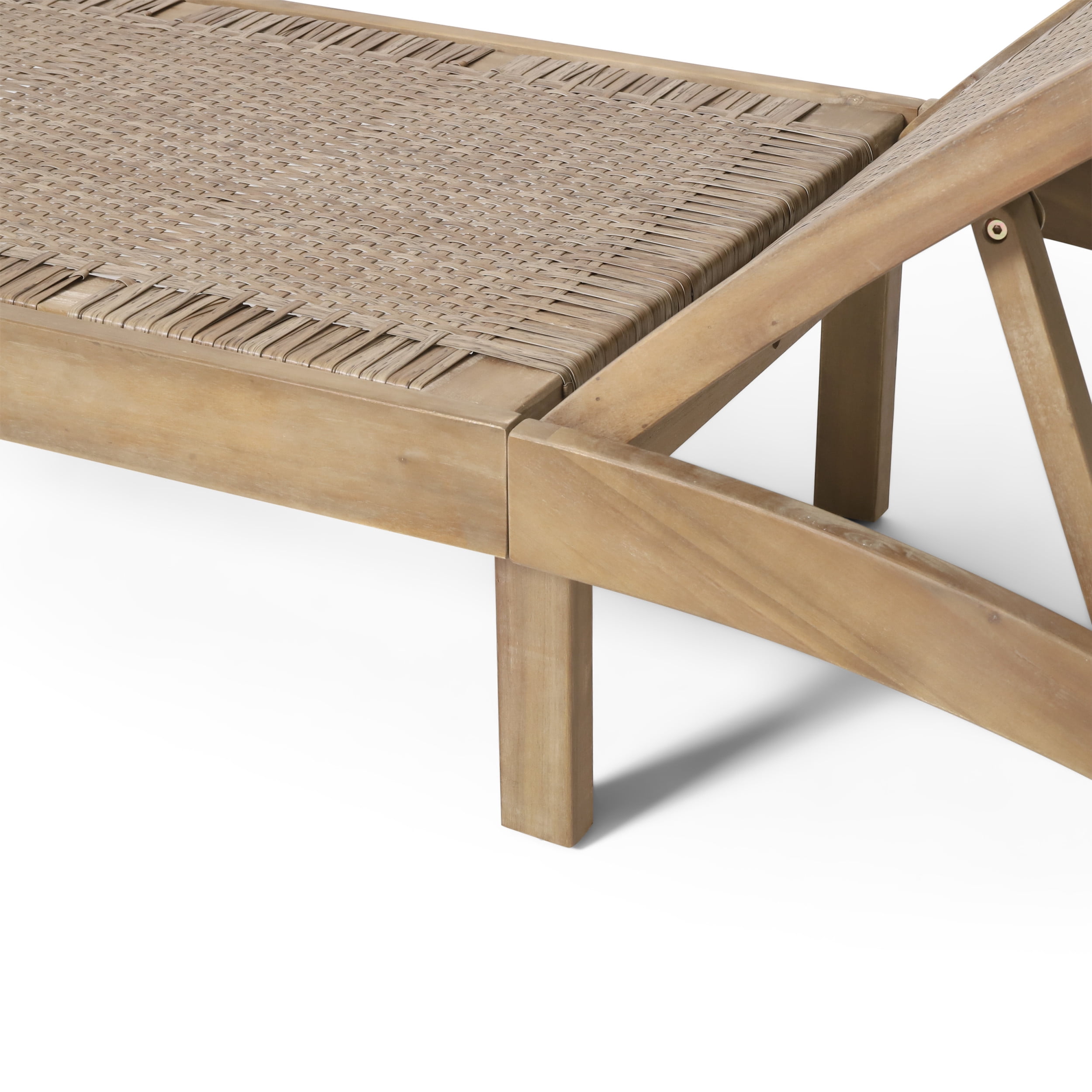 Shane Acacia Wood and Flat Wicker Outdoor Chaise Lounge, Light Brown and Light Multibrown