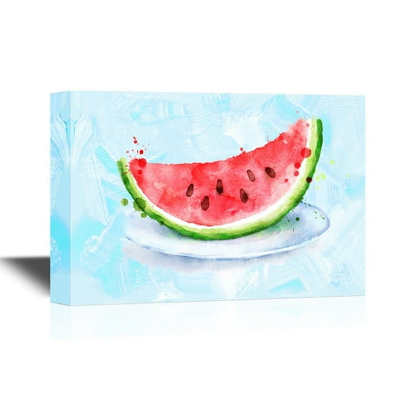 wall26 - Canvas Wall Art - Watercolor Style Watermelon in a Dish - Gallery Wrap Modern Home Art | Ready to Hang - 32x48 inches