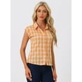 thumbnail image 2 of Unique Bargains Women's Summer Plaid Short Sleeves Button Down Tops XL Orange, 2 of 6