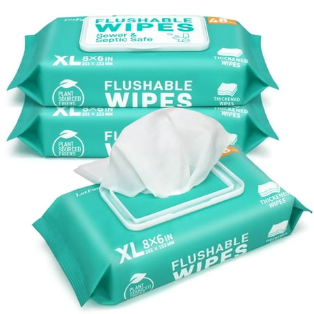 Lotfancy Flushable Wet Wipes, 8X6 In, Xl Thick Butt Wipes, 3 Packs X 48 Ct, 144 Total Wipes