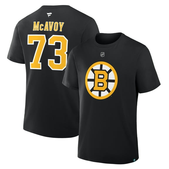 Men's Fanatics Charlie McAvoy Black Boston Bruins Authentic Stack Name & Number T-Shirt