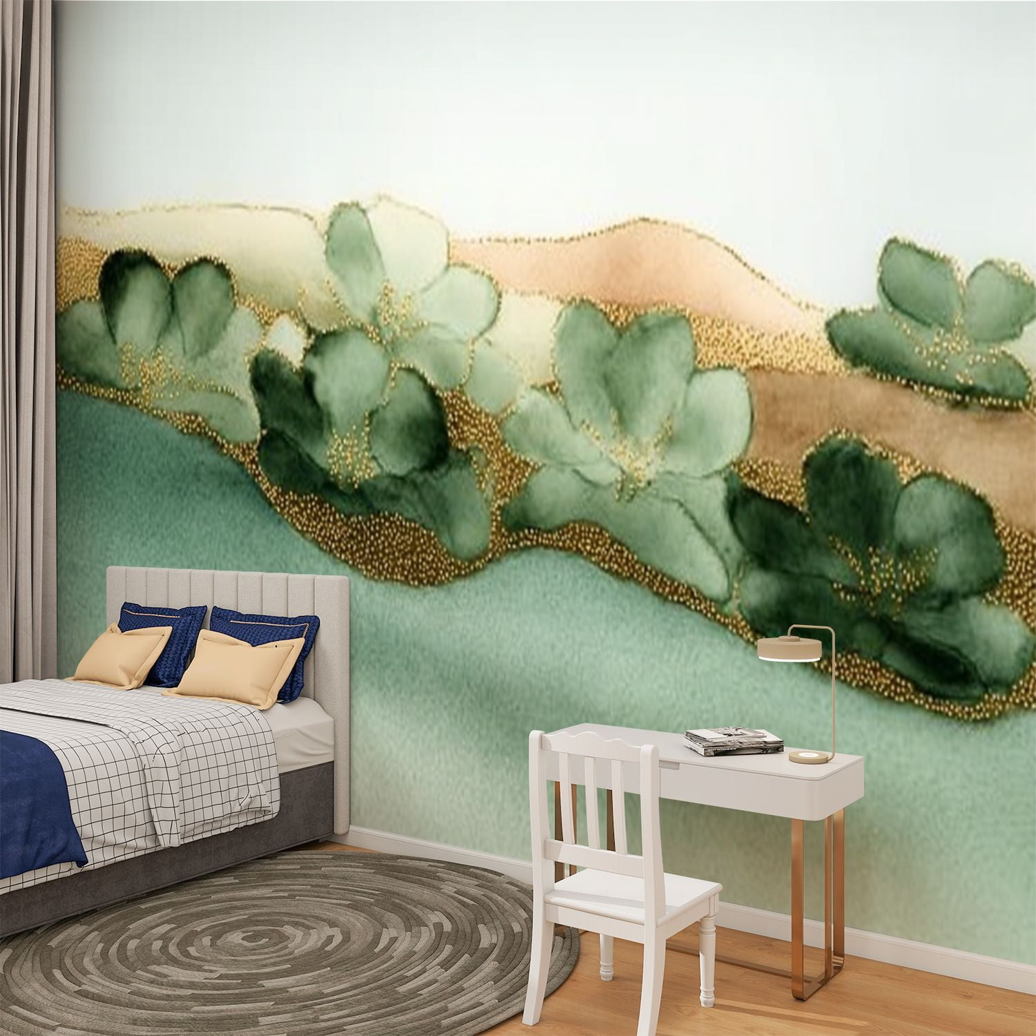 Peel and Stick Wallpaper Sage Green Abstract Green Minimalist Modern Beige Gold Green Green Modern Art Wall Mural Decor Self Adhesive and Removable 100in x 144in