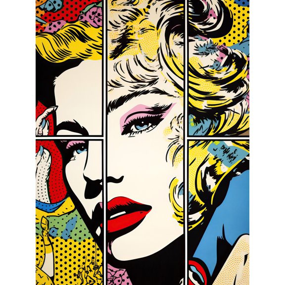 Woman Comic Book Strip Style Face Vibrant Portrait Bedroom Decor Teen Halftone Large Wall Art Poster Print Thick Paper 18X24 Inch