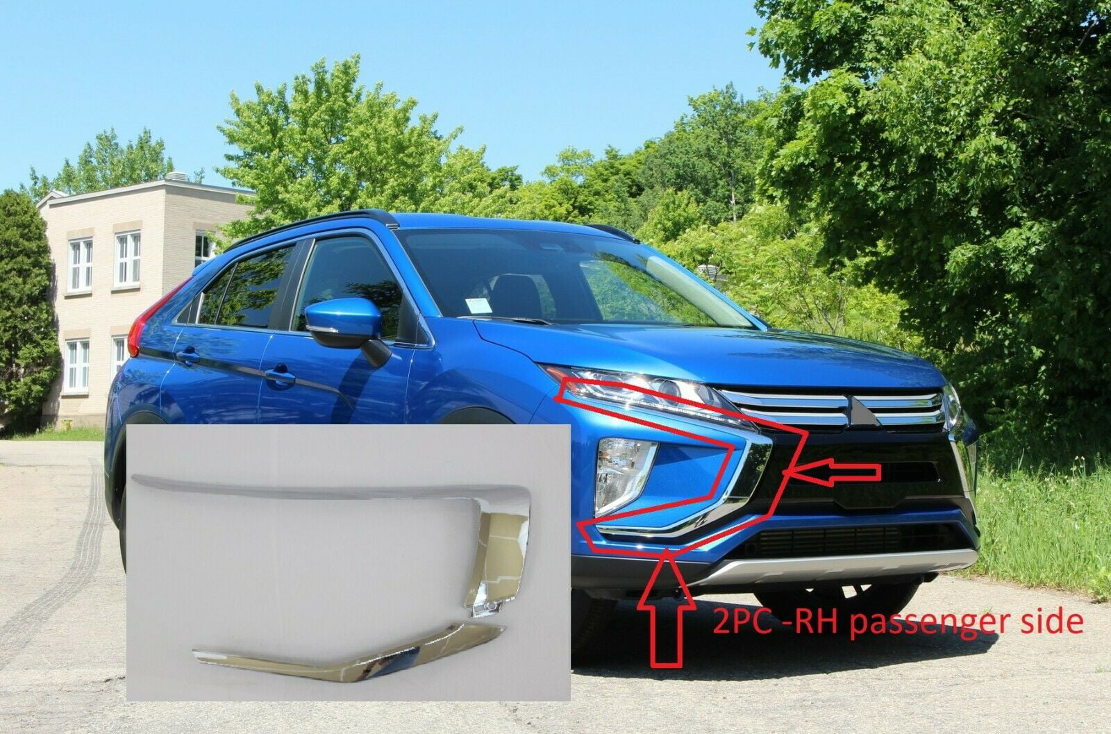 for 2018-21 Eclipse Cross front bumper cover LH chrome molding  insert set 2pc