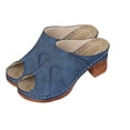 thumbnail image 5 of Women's Peep Toe Block Heel Mules Casual Summer Slide Sandals Solid Color Faux Leather Slip On Heeled Sandals with Embossed Pattern for Daily Walking Dressy Outdoor Use, 5 of 10