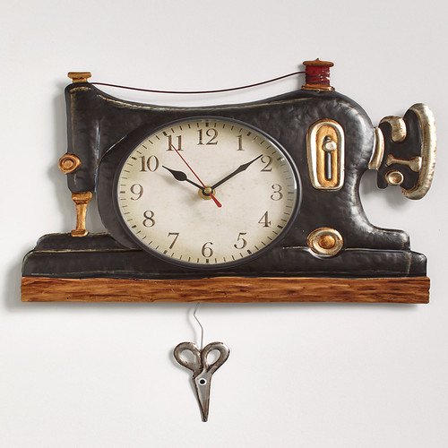 Retro Metal Pendulum Wall Clock, Sewing Machine