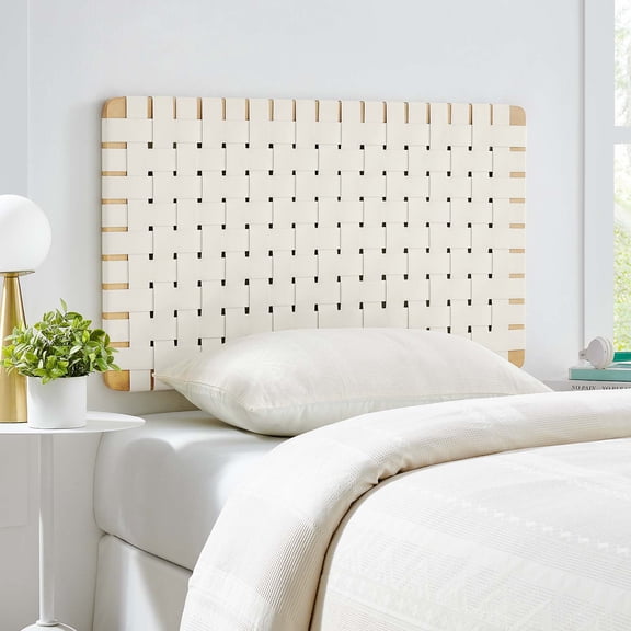 Sparta Weave Wall-Mount Vegan Leather Twin Headboard in Natural Beige