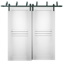 Sliding Closet Barn Bypass Doors 72 x 84 inches / Mela 7444 White Silk / Modern 6.6ft Rails Hardware Set / Wood Solid Bedroom Wardrobe Doors