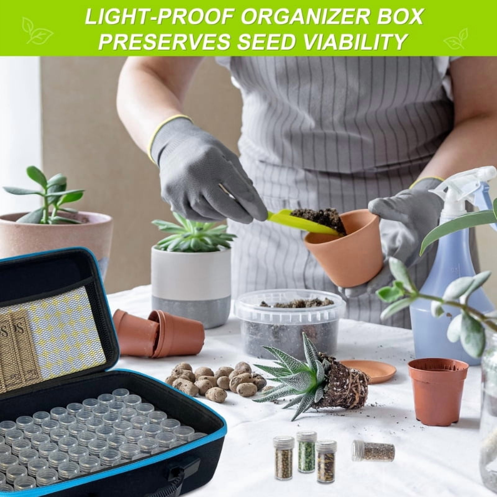 140-Slots Seed Storage Box with 20 Seed Envelopes, Portable Zipper Bag & Complete Accessories Including Labels, Tweezers and Funnel – Seed Organizer for  Vegetables and Flowers. Seeds not included.