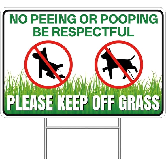 No Peeing No Pooping Dog Big Yard Sign 18"x12" with Metal H-Stake, Please Keep Off Grass Sign, Double-Sided Weatherproof Lawn Warning Sign Corrugated Plastic