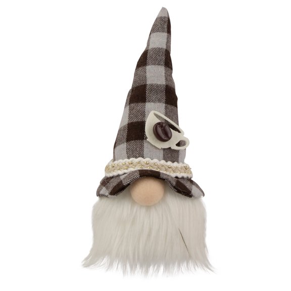 Northlight 8.25" Brown and Gray Gingham Pattern Coffee Gnome