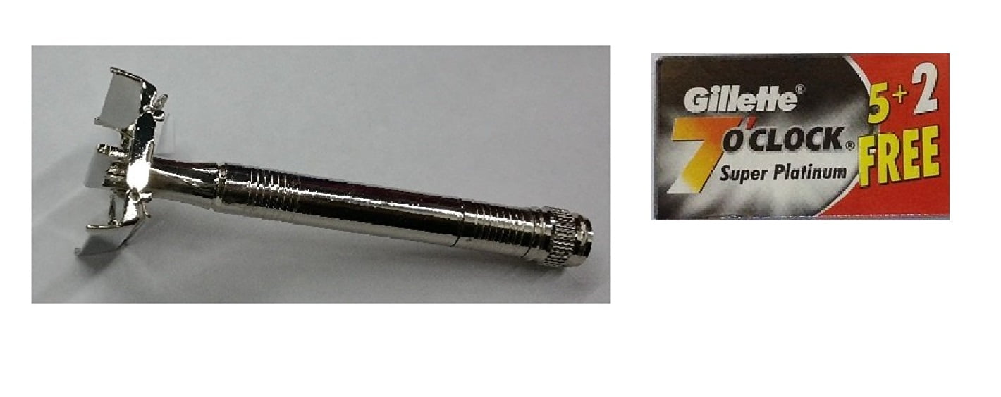 Double Edge Safety Razor + Gillette 7 O'Clock Black Super Platinum