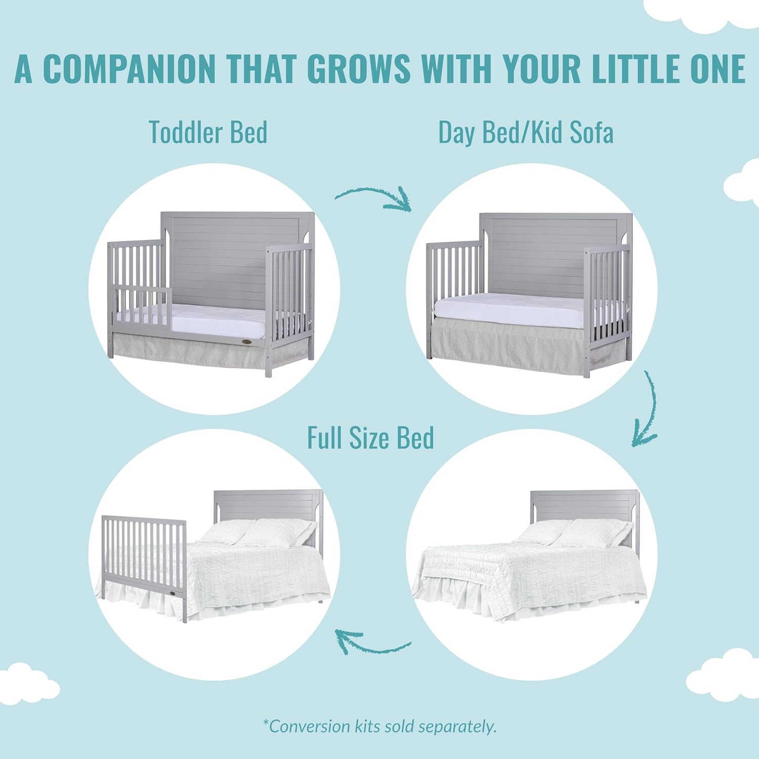Dream On Me Cape Cod 5-In-1 Convertible Crib In Pebble Grey, Greenguard Gold And JPMA Certified, Built Of Sustainable New Zealand Pinewood, 3 Mattress Height Positions Pebble Grey Inch (Pack of 1) - image 5 of 8
