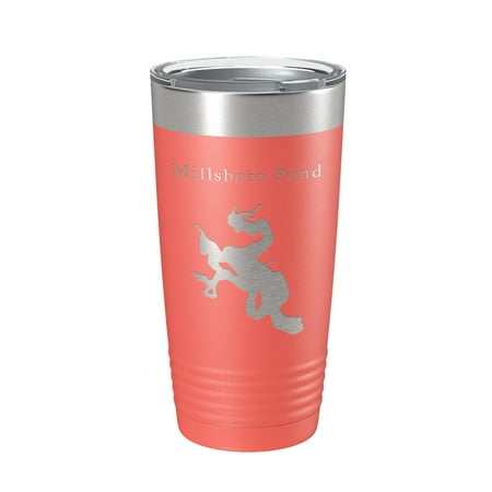 

Millsboro Pond Tumbler Lake Map Travel Mug Insulated Laser Engraved Coffee Cup Delaware 20 oz Coral