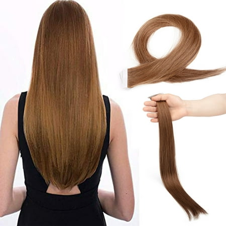 20 Pcs Tape in Human Hair Extensions Glue in Hair Extensions Skin Weft Remy Human Hair Long Straight 16-22 Inches Free