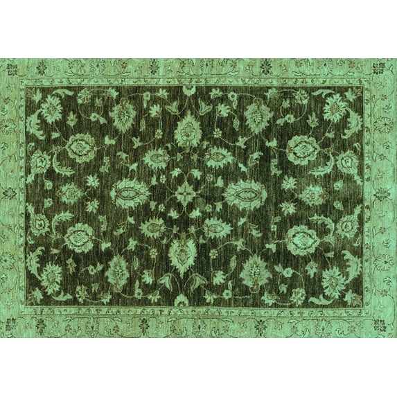 Ahgly Company Machine Washable Indoor Rectangle Oriental Turquoise Blue Traditional Area Rugs, 7' x 10'