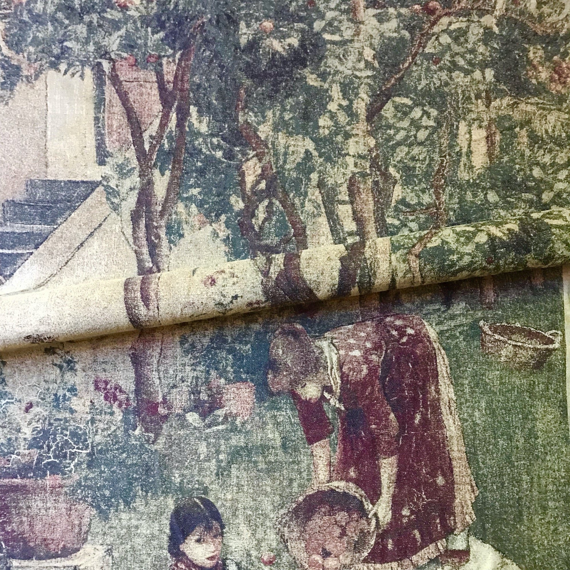 Rustic Vintage Picnic Scene Textured Upholstery Fabric 56" by the Yard