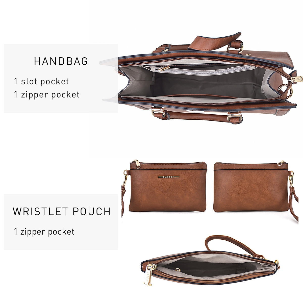 Women's Handbag Flap-over Belt Shoulder Bag Top Handle Tote Satchel Purse Work Bag w/Matching Wristlet