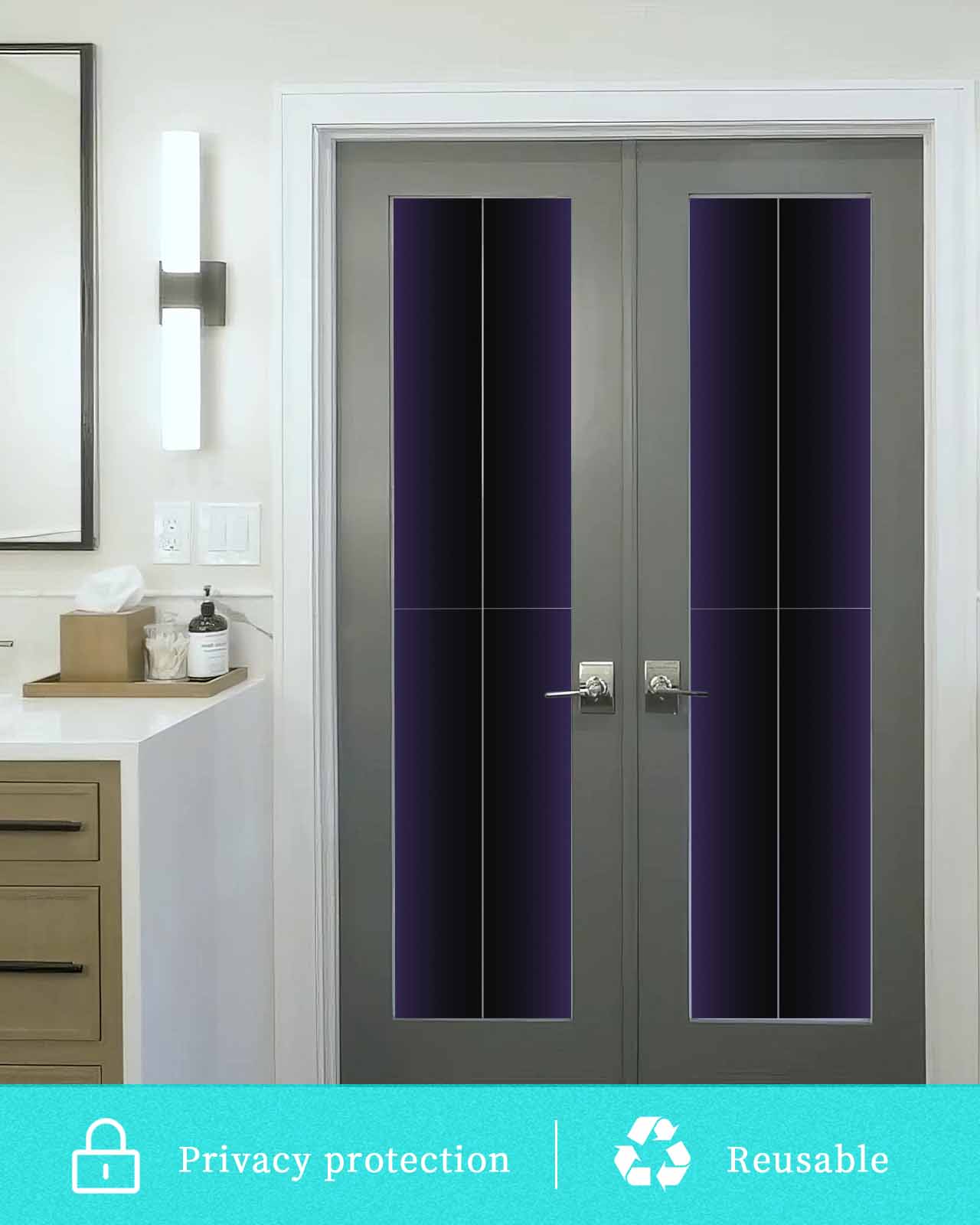 Window Privacy Film, Purple Black Ombre Sun Blocking Window Tint Film Heat Control One Way Blackout Window Film, Purple Gradient Abstract Modern Minimalism Art Non Adhesive Static Cling 23.6x78.7 In