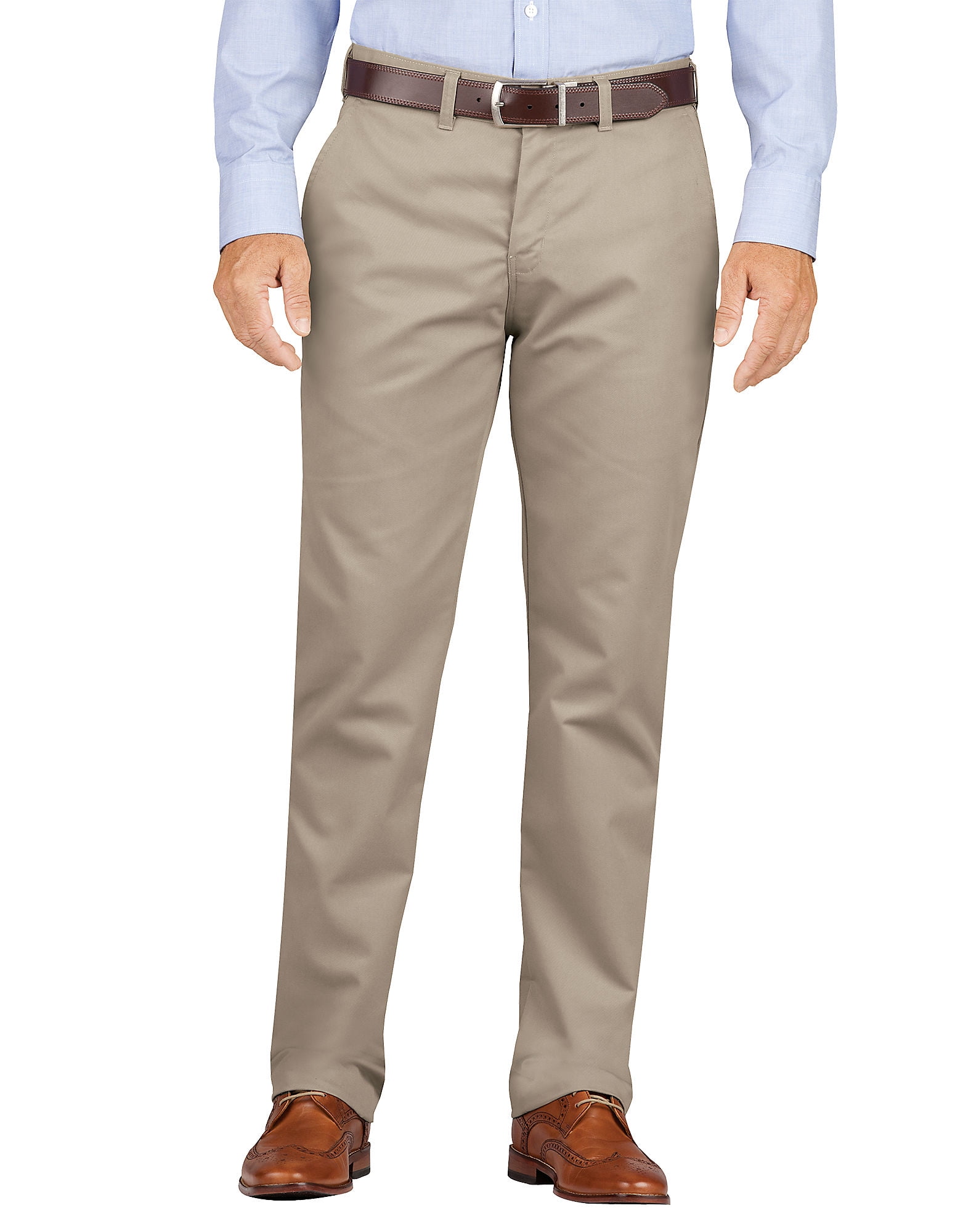 Dickies Mens KHAKI Slim Fit Tapered Leg Flat Front Pants, 44W x 32L ...