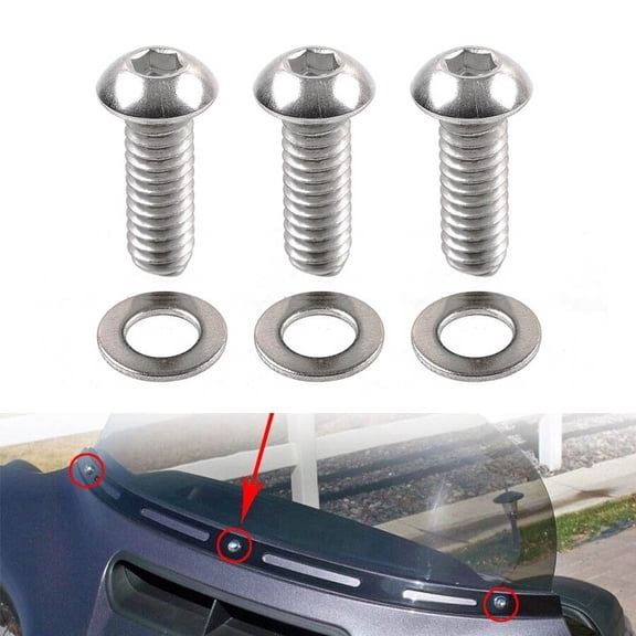 NS 3Pcs Stainless Steel Windshield Fairing Trim Screw Torx Bolt Silver for Street/Electra Glides 94-13 Motorbike