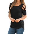 thumbnail image 2 of Summer Tops for Women Spandex T Shirts for Women Plain Loose T Shirts Lightweight Shirt Shirt Polyester Spandex Womens Tops Short Sleeve Loose Fit Short Sleeve Stretch Black XL, 2 of 8