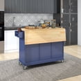 thumbnail image 3 of DEALTOPS Rolling Kitchen Islands with Storage Cabinets, Solid Wood Blue, 52.76 in, 3 of 14