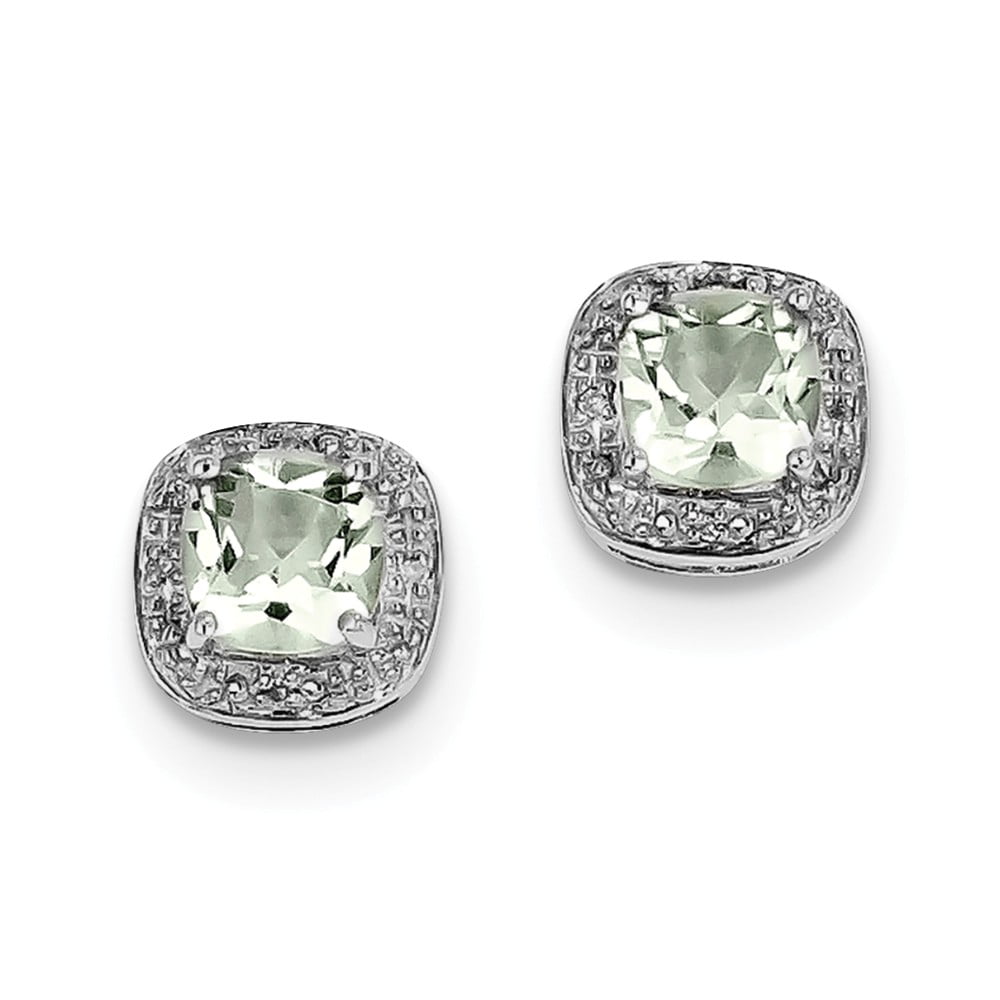 FB Jewels Solid Sterling Silver Rhodium Green Quartz Diamond Earrings