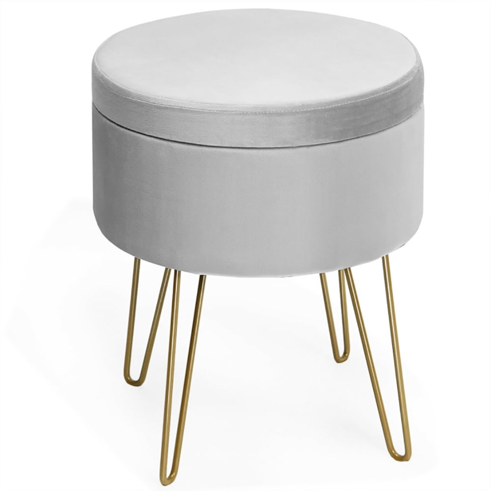 Finihen Round Velvet Storage Ottoman, Footrest Stool, Vanity Chair with Metal Legs, for Living Room, Bedroom, Gray Finihen Round Velvet Storage Ottoman, Footrest Stool, Vanity Chair with Metal Legs, for Living Room, Bedroom, Gray