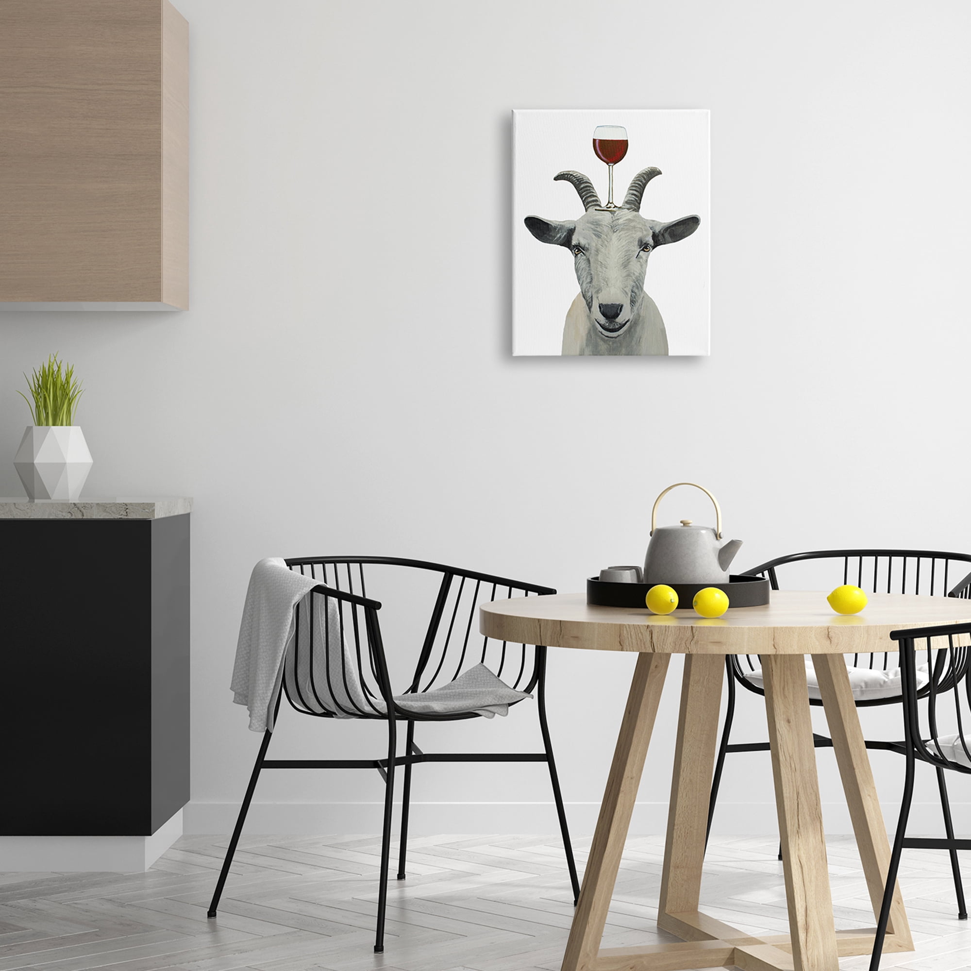 Stupell Industries Monochrome Goat Balancing Wine Glass Portrait Paintings Gallery-Wrapped Canvas Print Wall Art, 16x20, by Coco de Paris