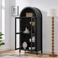 thumbnail image 3 of GZXS Arched Kitchen Pantry Cabinet with Glass Doors, Display Curio Case with LED Light Strip, Modern Retro 5-Tier Storage Hutch Cabinet for Kitchen & Dining Room, 30"L x 15.5"W x 67"H, Black, 3 of 10