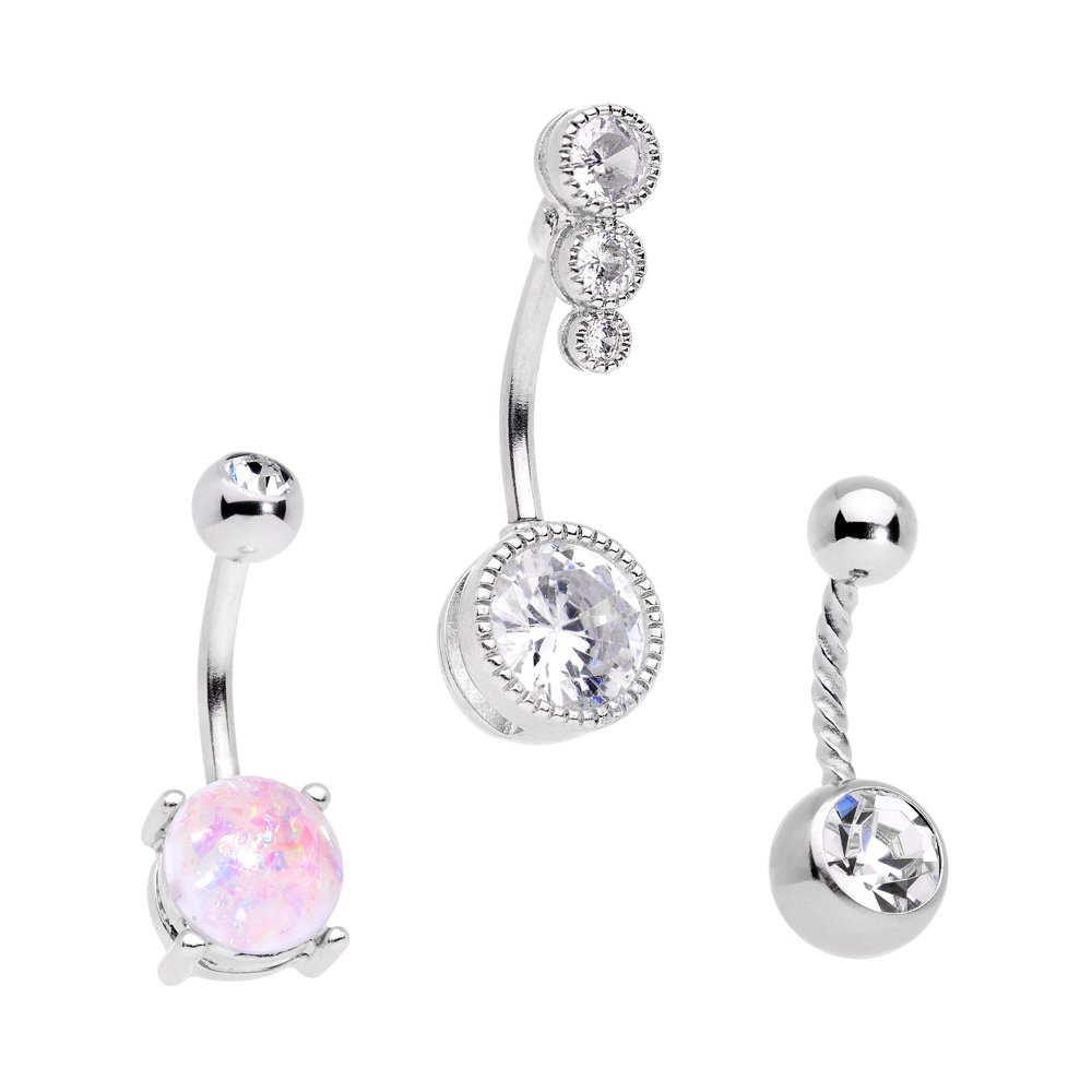 Body Candy Body Candy Womens 3PC White Accent Bonus Pack Stainless Steel Twisted Belly Button