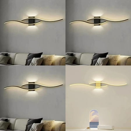 

DFDIEJZ Warm and Modern Black and Gold Aluminium LED Strip Wall Sconce Lamp with Soft and Inviting Warm White Light Perfect for Bedroom Living Room and Bedside Tables creating a cozy
