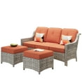thumbnail image 2 of Ovios 3 Pieces Outdoor Furniture Rattan Patio Conversation Set with Ottoman for Backyard, 2 of 3