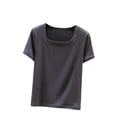 thumbnail image 2 of Ounisa Womens Short Sleeve T Shirts Crew Neck Rib Knit Solid Color Casual Slim Fit Spring Summer Basic Layering Tops M-2XL, 2 of 5