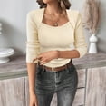 thumbnail image 2 of Plebaso Womens Square Neck Long Sleeve Tops Ribbed Knit Casual Slim Stretch Tee Shirts for Going Out, 2 of 5