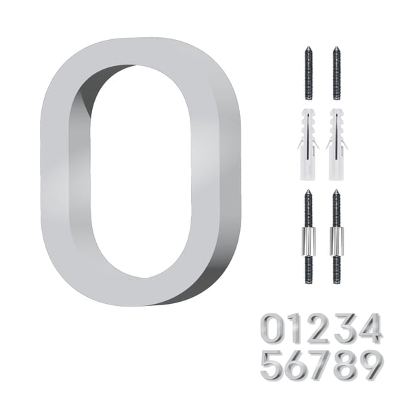 Adoorn 6 Inch Modern House Numbers, Weather-Resistant Address Numbers for House, Apartment, and Building, Aluminum, Number 0 - Silver