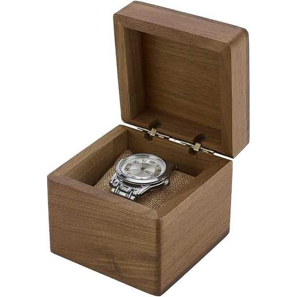 Caja de madera para reloj, estuche de madera de nogal, caja de almacenamiento individual para reloj, vitrina para reloj, caja de regalo cuadrada para joyas con almohada