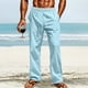 thumbnail image 1 of Pantalones largos de poliéster para hombre, informales, lisos, rectos, con cordón, con bolsillo y cintura elástica, 1 of 5