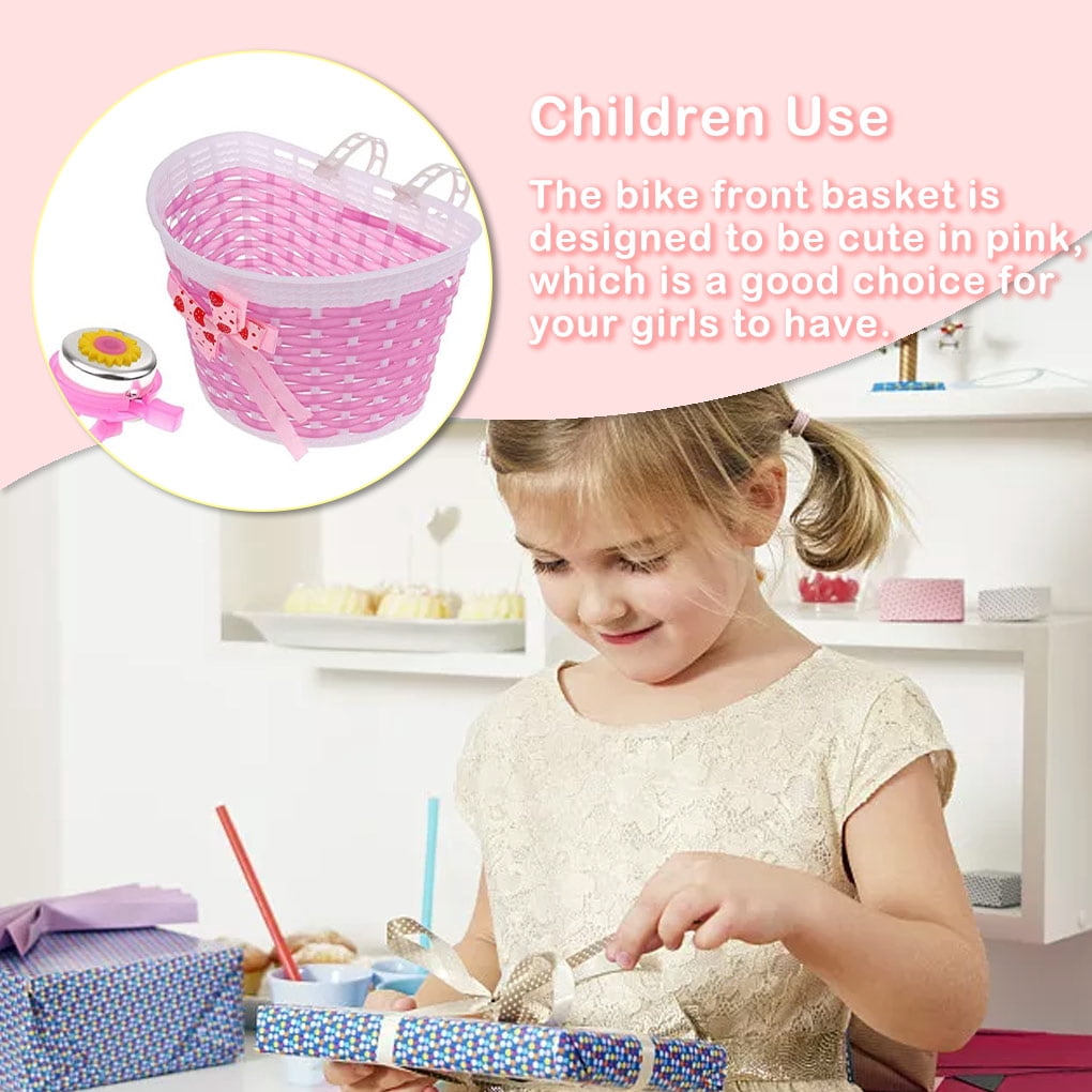 TureClos Plastic Children Bicycles Basket Detachable Colorful Lovely Replacement Outdoor Cycle Holder Accessories with Bell
