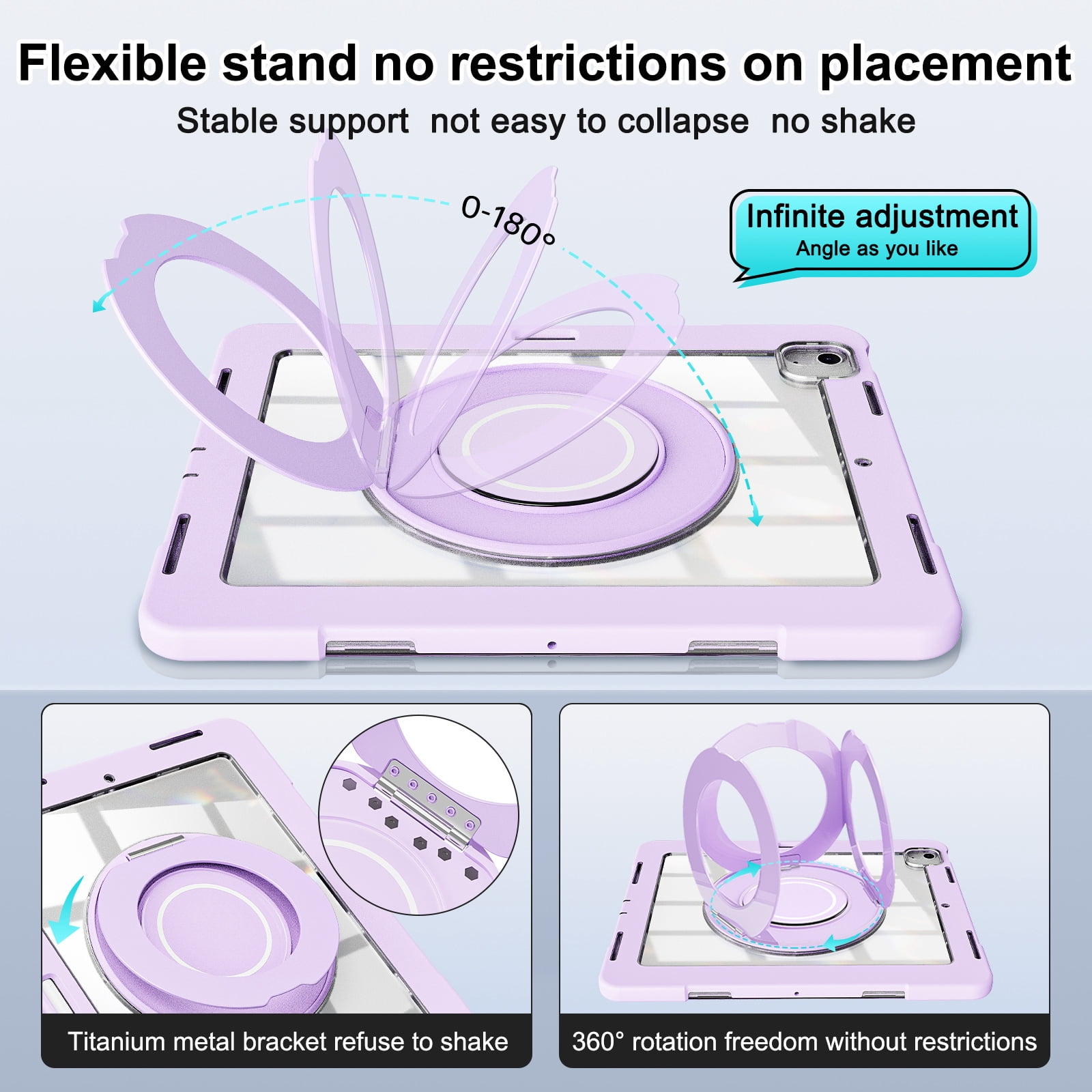 XYX Shockproof Tablet Case for iPad Air 13 inch M3 2025/iPad Air 13 inch M2 2024 with 360 Rotating Stand, Slim Lightweight with Pencil Holder, Purple